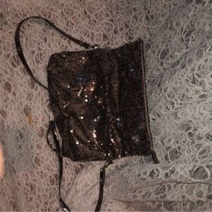 Silver sequin Shoulder Bag with Sparkly Texture and Thin Strap- like new